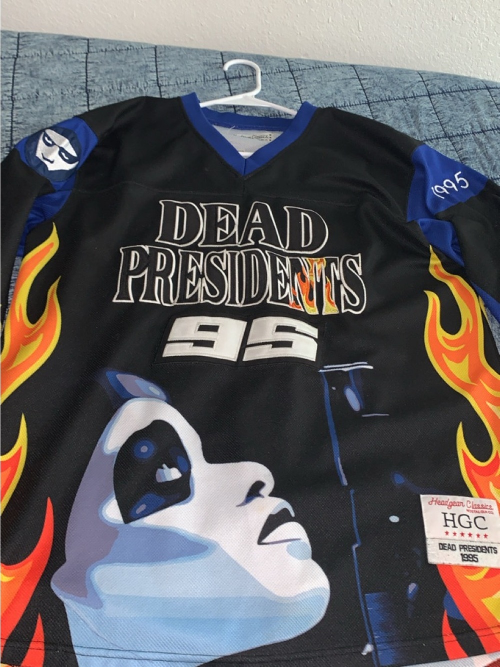 Dead Presidents 95 Graphic Hockey Jersey - Black & Royal Blue with Flames HGC